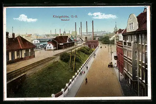 AK Königshütte, Bahnhof aus der Vogelschau