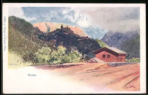 Künstler-AK Franz Kopallik: Werfen, Panorama