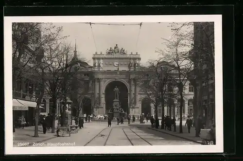 AK Zürich, Blick zum Hauptbahnhof