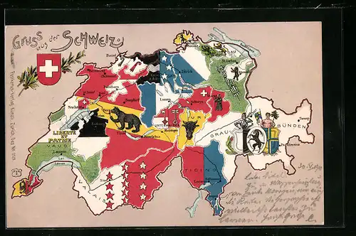 AK Schweiz, Landkarte mit Kantonen