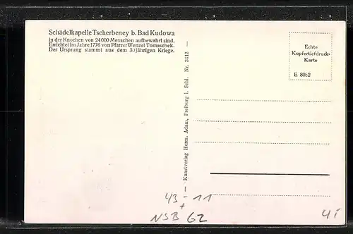 AK Tscherbeney b. Bad Kudowa, Schädelkapelle Tscherbeney, Innenansicht