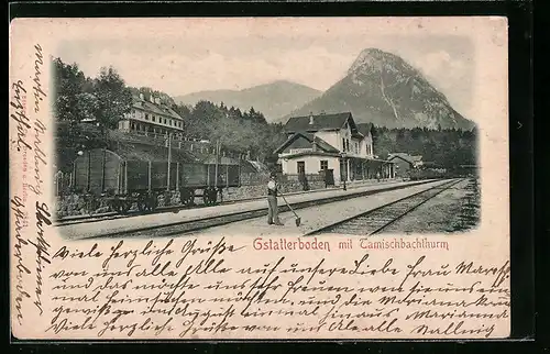 AK Gstatterboden, Bahnhof mit Tamischbachthurm