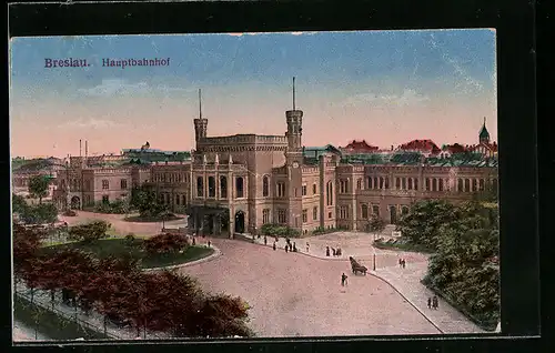 AK Breslau, Hauptbahnhof mit Vorplatz