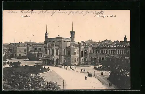 AK Breslau, Hauptbahnhof, Eingang von oben gesehen