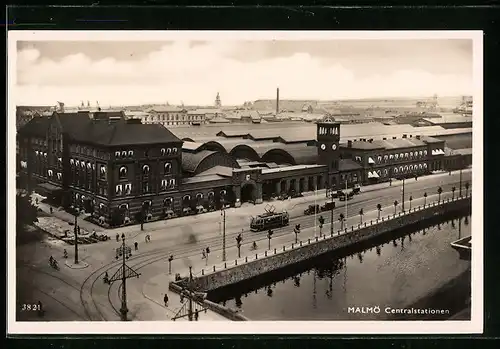AK Malmö, Centralstationen, Bahnhof aus der Vogelschau