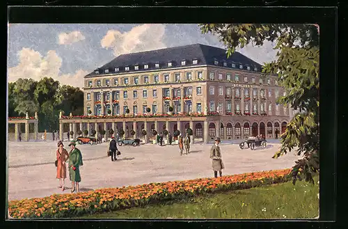 Künstler-AK Karlsruhe, Partie am Schloss-Hotel