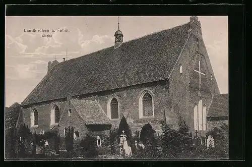 AK Landkirchen auf Fehmarn, Kirche mit Friedhof