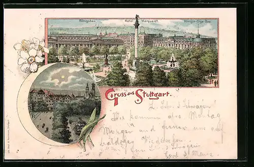 Lithographie Stuttgart, Hotel Marquardt, Königin Olga Bau, Königsbau
