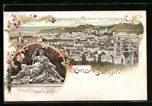 Lithographie Stuttgart, Totalansicht, Eberhards-Gruppe