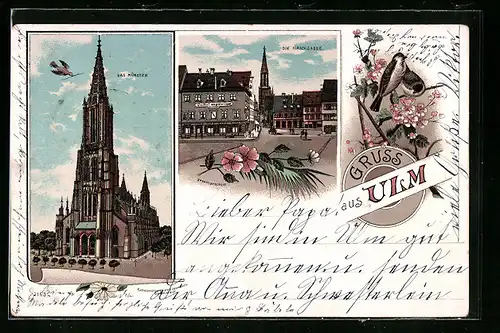 Lithographie Ulm a. D., Die Hirschgasse, Das Münster