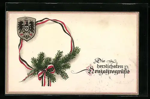 AK Neujahresgrüsse mit Tannenzweig und Wappen