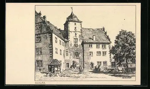 Künstler-AK Otto Ubbelohde: Schlitz, Burghof der Ottoburg