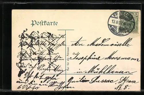 AK Freiburg i. Br., Kaiserstrasse mit Brücke u. Martinstor, Strassenbahn