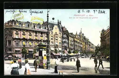 AK Frankfurt a. Main, Zeil mit Strassenbahn von der Hauptwache aus gesehen