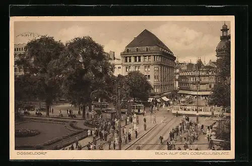 AK Düsseldorf, Blick auf den Corneliusplatz und Strassenbahnen