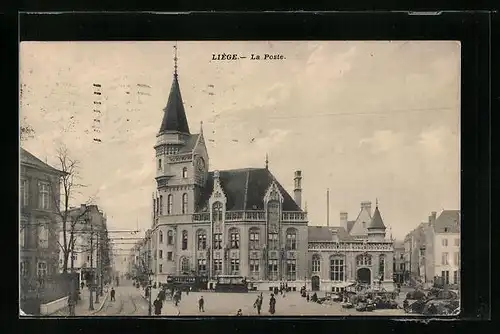 AK Liège, La Poste, Strassenbahn