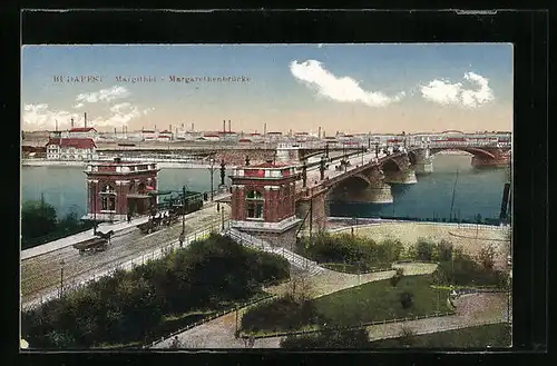 AK Budapest, Margarethenbrücke mit Strassenbahn