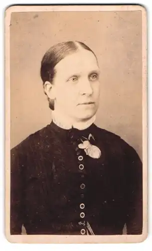 Fotografie F. Marshall, Saltburn by Sea, Bürgerliche Dame im hochgeschlossenen Kleid