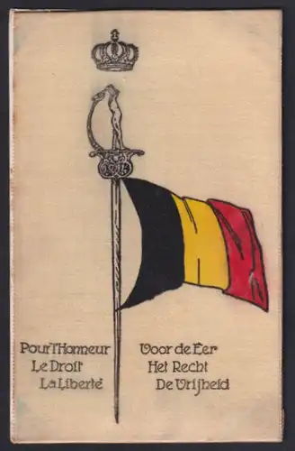 Seiden-AK Belgien, Degen mit Nationalfahne