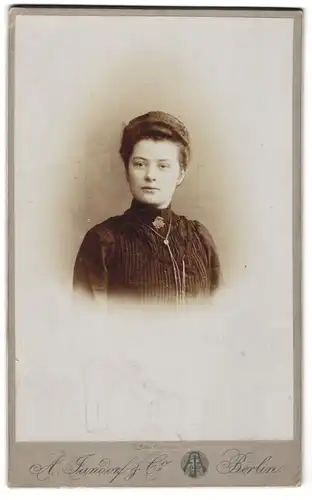Fotografie A. Jandorf & Co., Berlin, Brunnenstrasse 19-21, Junge Dame mit Kragenbrosche und Halskette