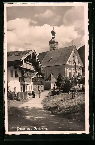 AK Sachrang, Strassenpartie mit Kirche