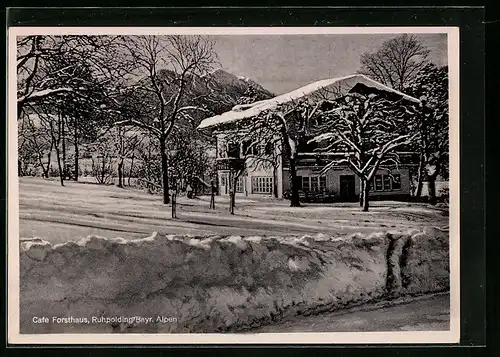 AK Ruhpolding i. Bayr. Alpen, Café Forsthaus im Schnee