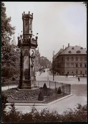 Fotografie Brück & Sohn Meissen, Ansicht Freiberg i. Sa., Partie am Schwedendenkmal mit Blick in die Peterstrasse