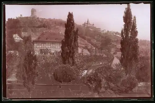 Fotografie Brück & Sohn Meissen, Ansicht Radebeul, Schloss Hoflössnitz mit Bismarckturm und Spitzhaus