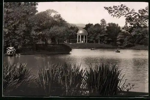 Fotografie Brück & Sohn Meissen, Ansicht Bad Elster, Blick auf den Gondelteich mit Pavillon