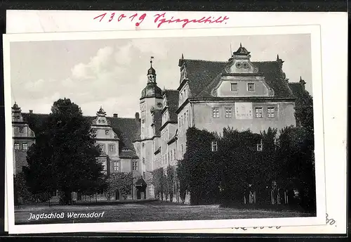 Fotografie Brück & Sohn Meissen, Ansicht Wermsdorf, Blick auf das Königliche Jagdschloss, Spiegelverkehrt