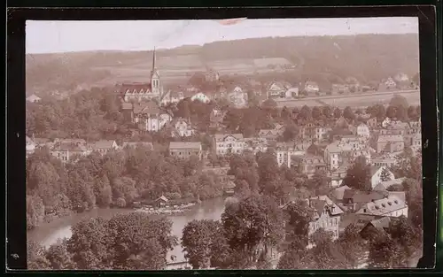 Fotografie Brück & Sohn Meissen, Ansicht Bad Elster, Blick auf die Stadt mit Kirche, Spiegelverkehrt