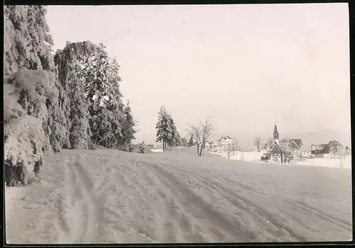 Fotografie Brück & Sohn Meissen, Ansicht Schellerhau i. Erzg., Winterlandschaft mit Blick zum Ort