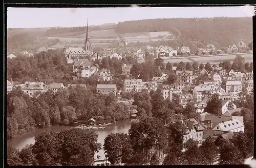 Fotografie Brück & Sohn Meissen, Ansicht Bad Elster, Blickauf die Stadt mit Kirche, Spiegelverkehrt