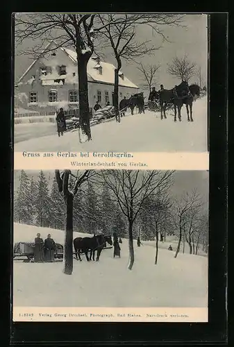 AK Gerlas b. Geroldsgrün, Winterlandschaft mit Pferden
