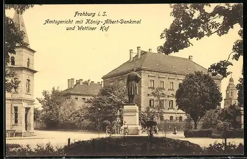 AK Frohburg i. S., Amtsgericht mit König-Albert-Denkmal und Wettiner Hof