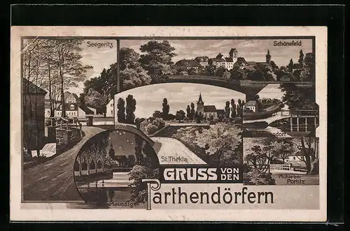 AK Schönefeld, Gruss von den Parthendörfern, Mühle bei Portitz