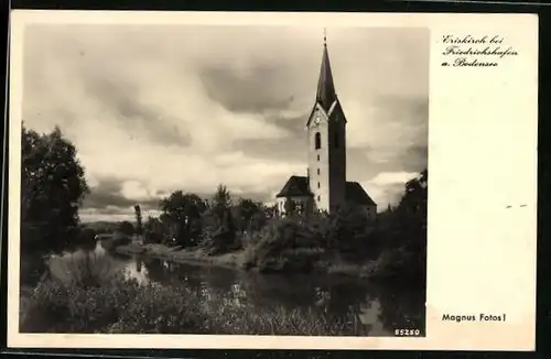 AK Eriskirch b.Friedrichshafen /Bodensee, Flusspartie mit Kirche