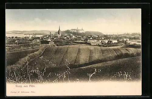 AK Plön, Gruss mit Ortsansicht
