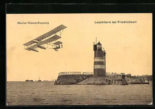 AK Friedrichsort, Marine-Wasserflugzeug und Leuchtturm