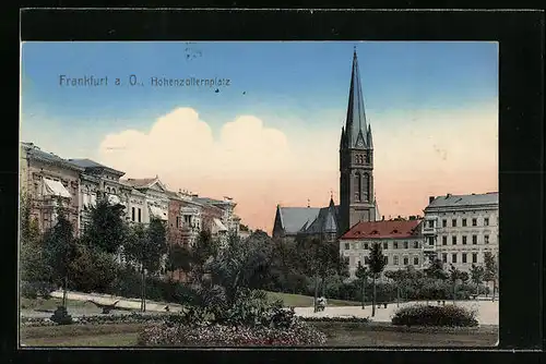 AK Frankfurt a. O., Hohenzollernplatz mit Kirche