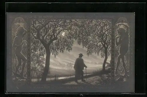 Künstler-AK Fidus: Elfenwanderer bei Mondschein