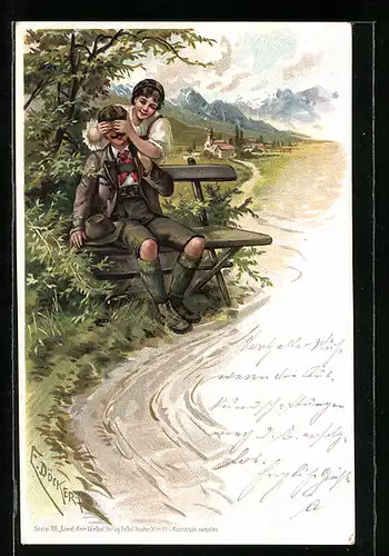 Künstler-AK E. Döcker: Frau hält Mann die Augen zu