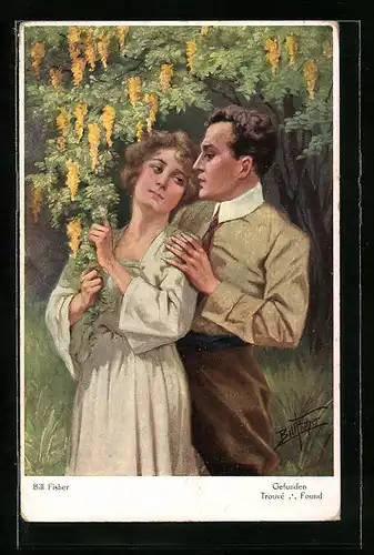 Künstler-AK Bill Fisher: Gefunden, Herr mit einer Dame