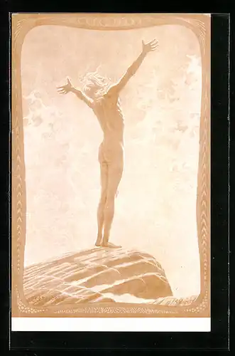 Künstler-AK Fidus: Lichtgebet eines nackten Mannes