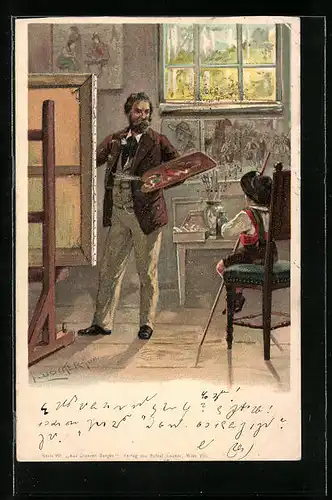 Künstler-AK E. Döcker: Maler portraitiert einen Jungen
