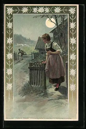 Künstler-AK E. Döcker: Nach dem Abschied bei Vollmond, Unterm Monde