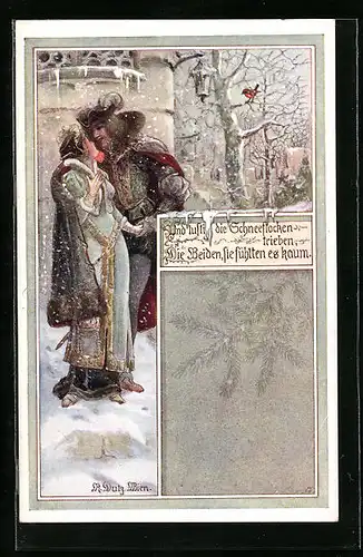 Künstler-AK Rud. Dutz: Und lustig die Schneeflocken trieben, ...