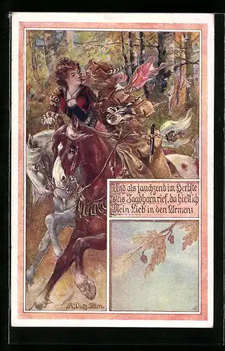 Künstler-AK Rud. Dutz: Liebe während der Jagd, Und als jauchzend im Herbste ...