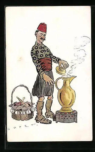 Künstler-AK sign. Goyet: Salonique, Marchand de Saleps, griechischer Salepverkäufer