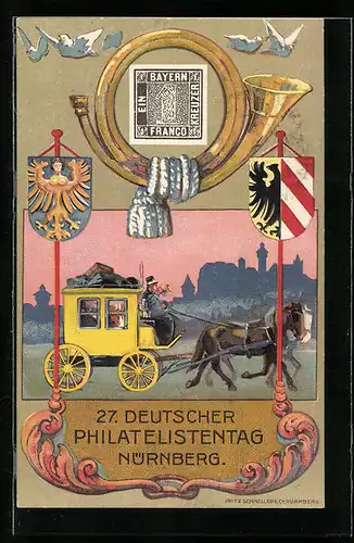 Künstler-AK Nürnberg, 27. Deutscher Philatelisten-Tag 22.-25.07.1921, Briefmarke, Ganzsache